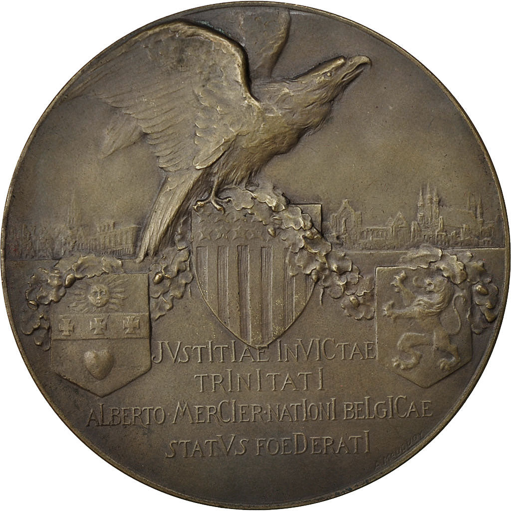 Bélgica, Medal, Art Nouveau, Justitiae Invictae Trinitati, Mauquoy, EBC, Bronce