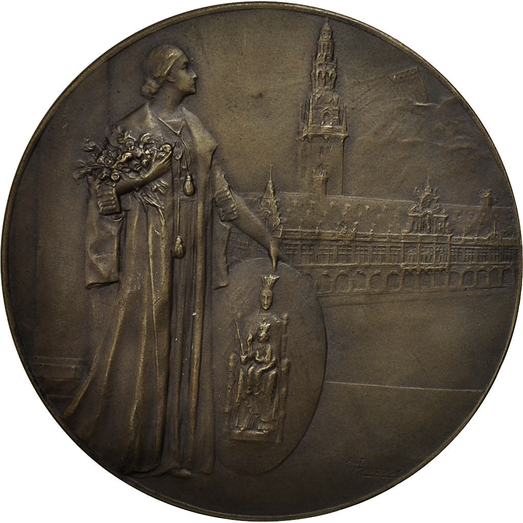 Bélgica, Medal, Art Nouveau, Justitiae Invictae Trinitati, Mauquoy, EBC, Bronce