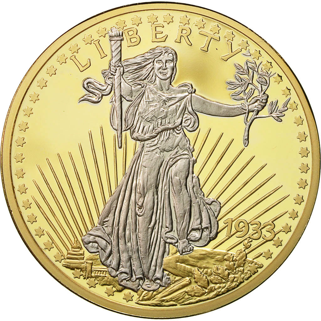 France, Medal, Réplique de la 20 Dollars Gold Eagle, 2003, MS(64), Copper Gilt