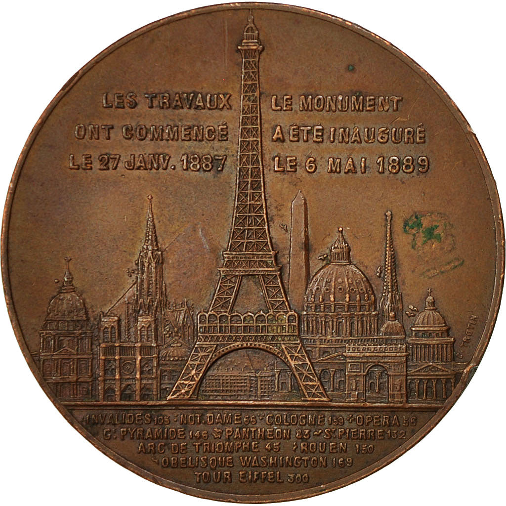 Francia, Medal, Souvenir d'Ascension de la Tour Eiffel, 1889, Trotin, BB+, Rame