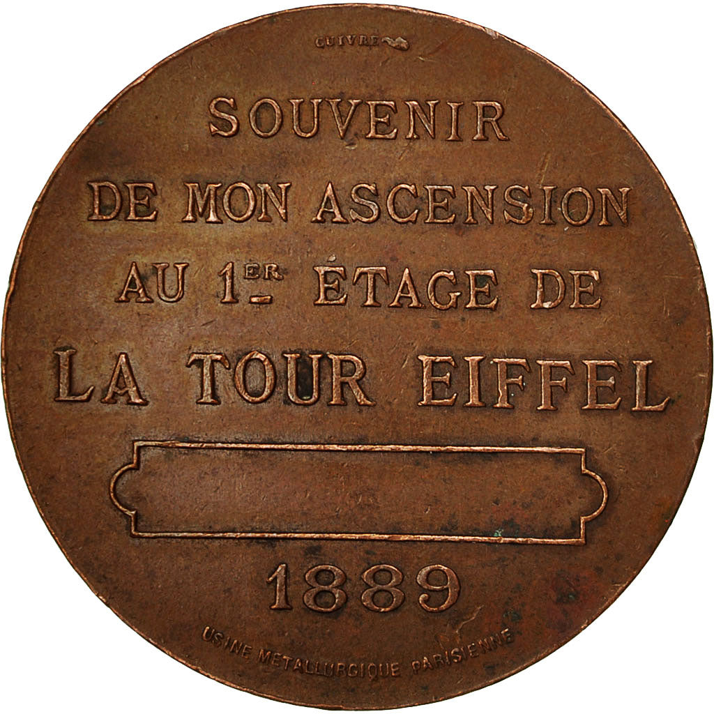 Francia, Medal, Souvenir d'Ascension de la Tour Eiffel, 1889, Trotin, BB+, Rame