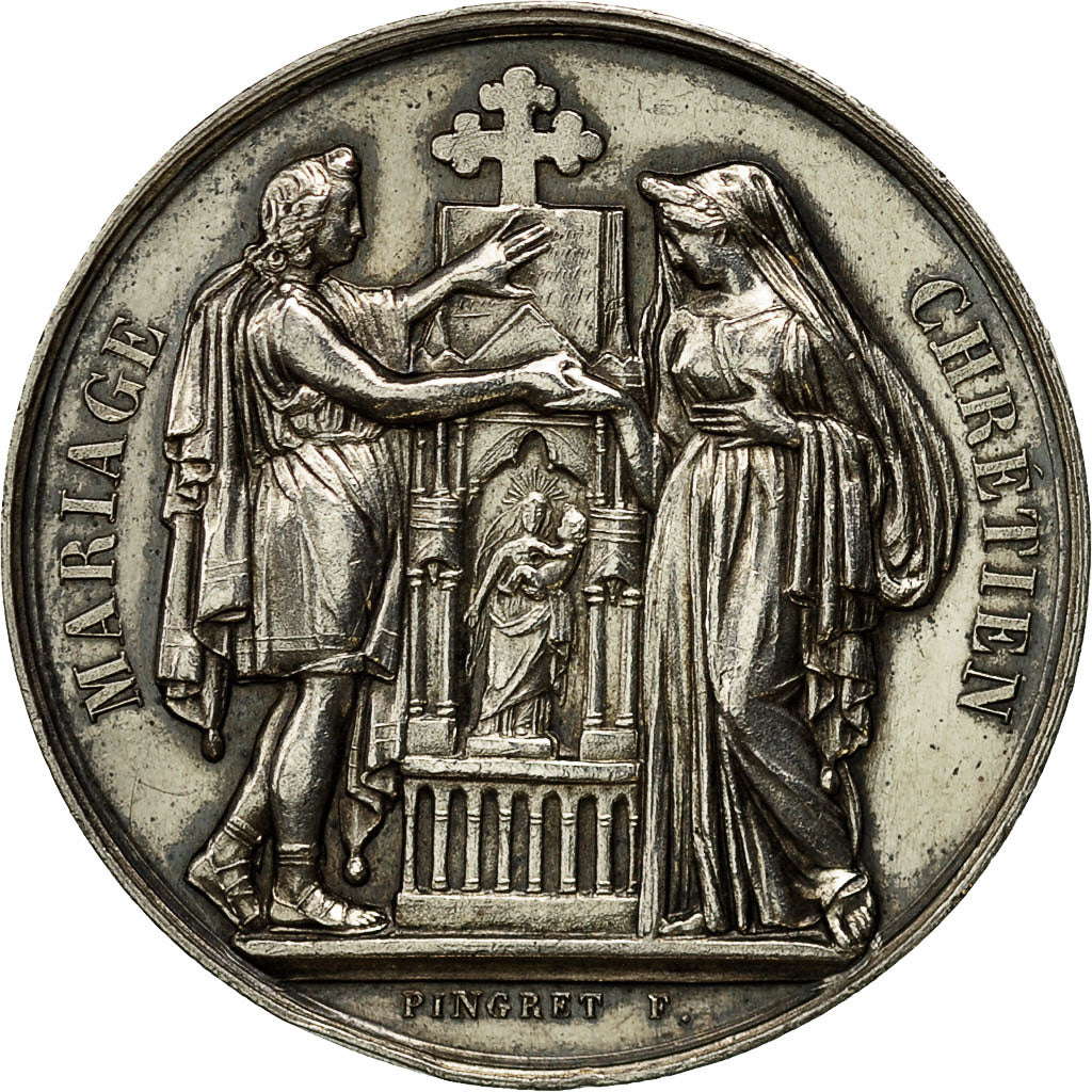 France, Medal, Mariage Chrétien, Pingret, AU(55-58), Silver