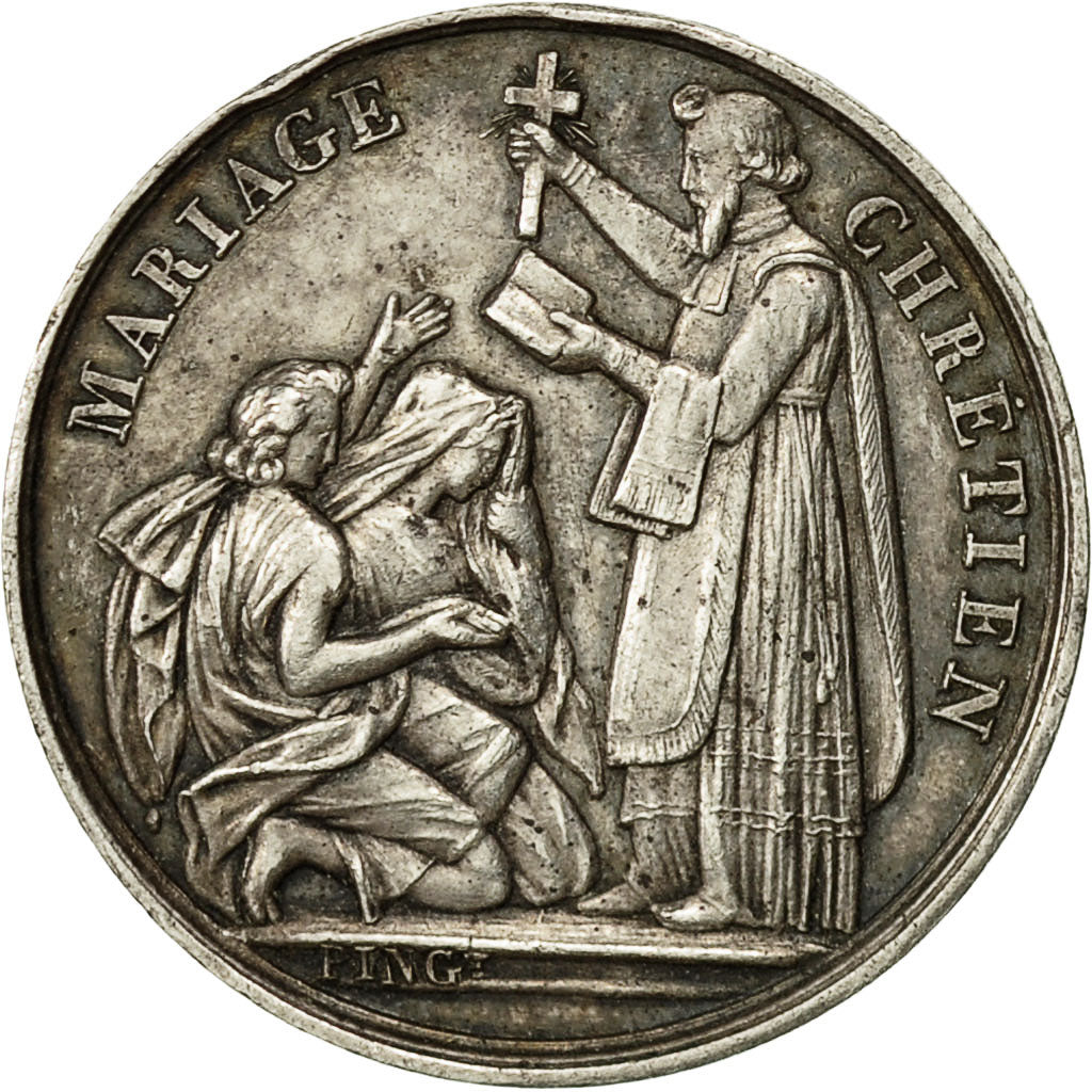 France, Medal, Mariage Chrétien, 1846, Pingret, SUP, Argent
