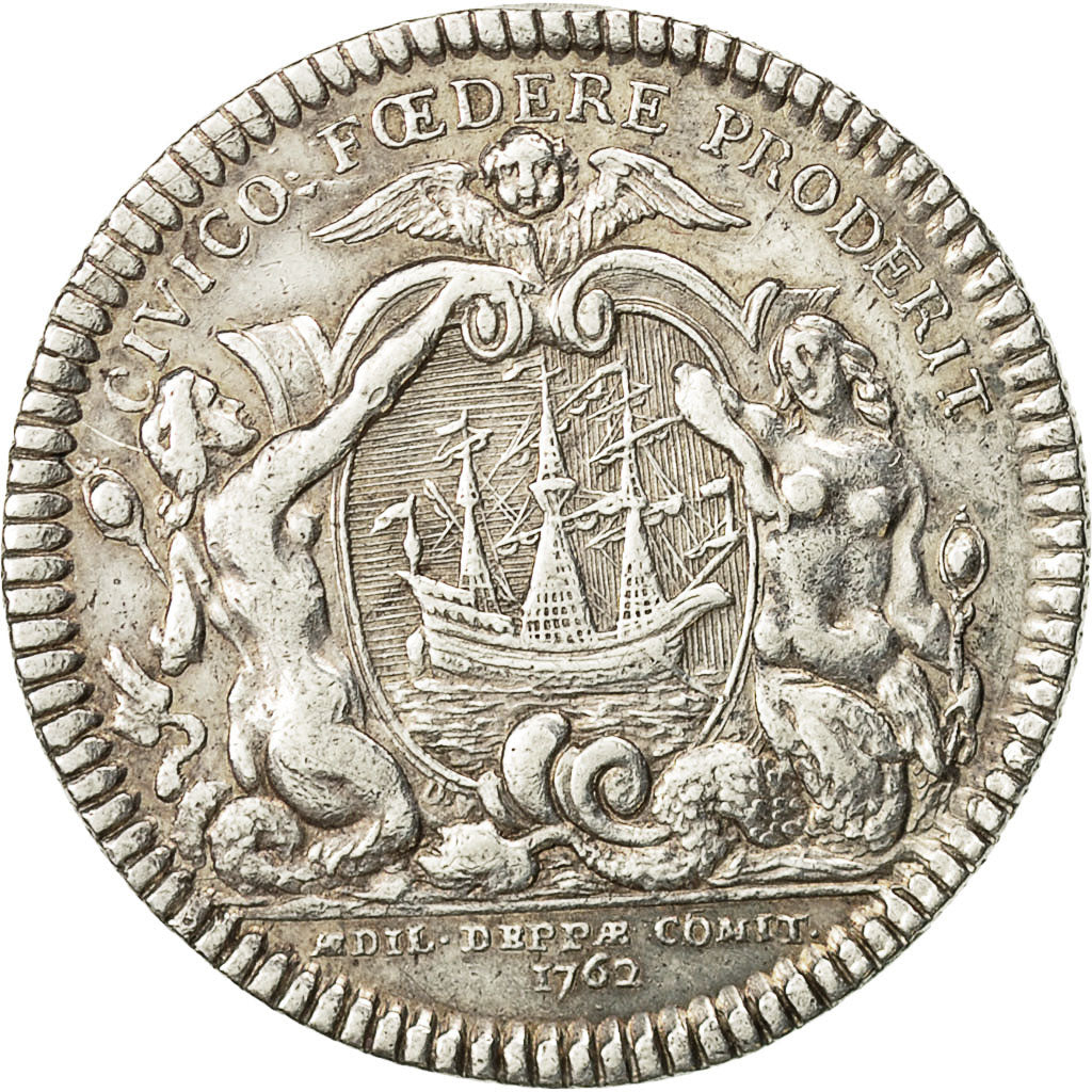 Frankrijk, Token, Louis XV, Prieur et Juges-Consuls de Dieppe, 1762, PR, Zilver