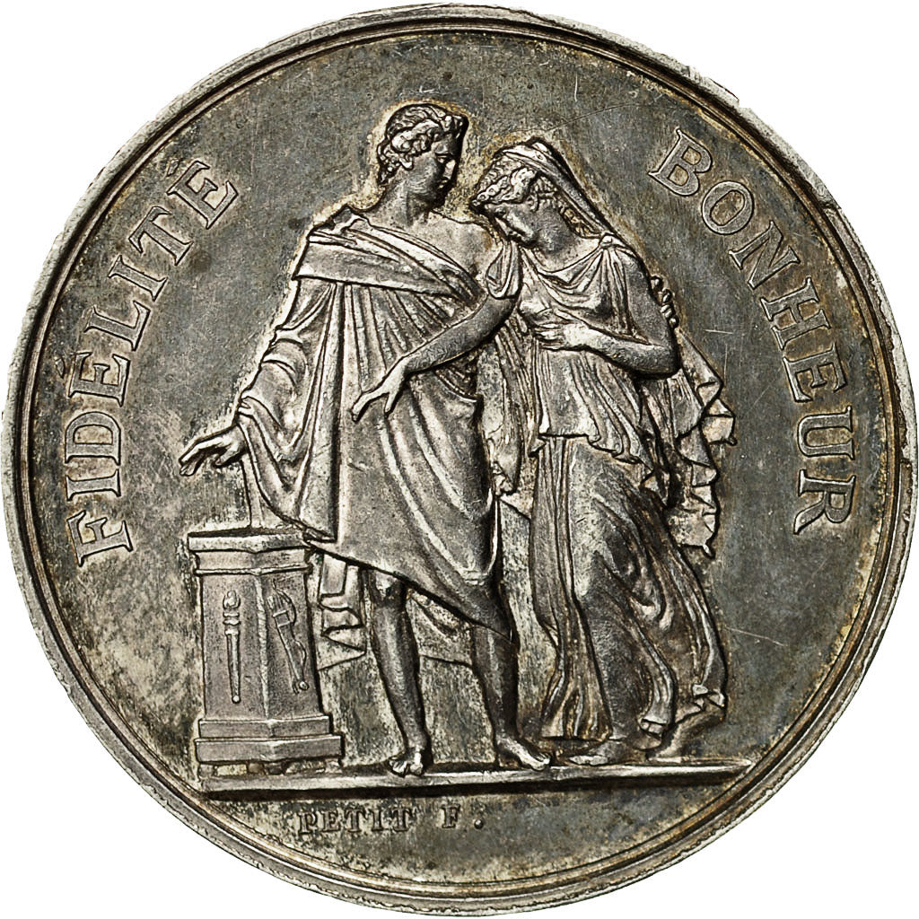 France, Medal, Mariage, Fidélité Bonheur, 1877, Petit, SUP, Argent
