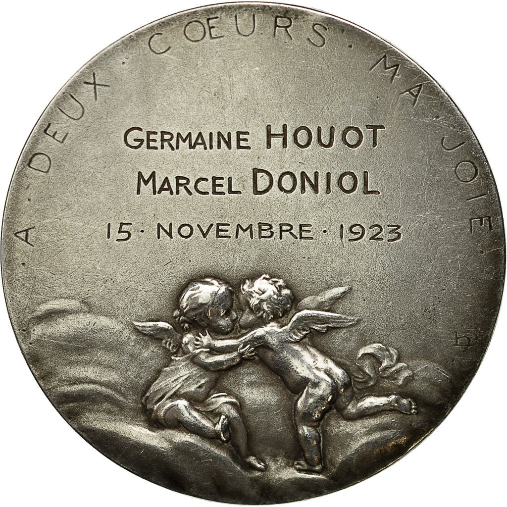 France, Medal, Mariage, Religion, Anges, 1923, Dropsy, MS(60-62), Silver