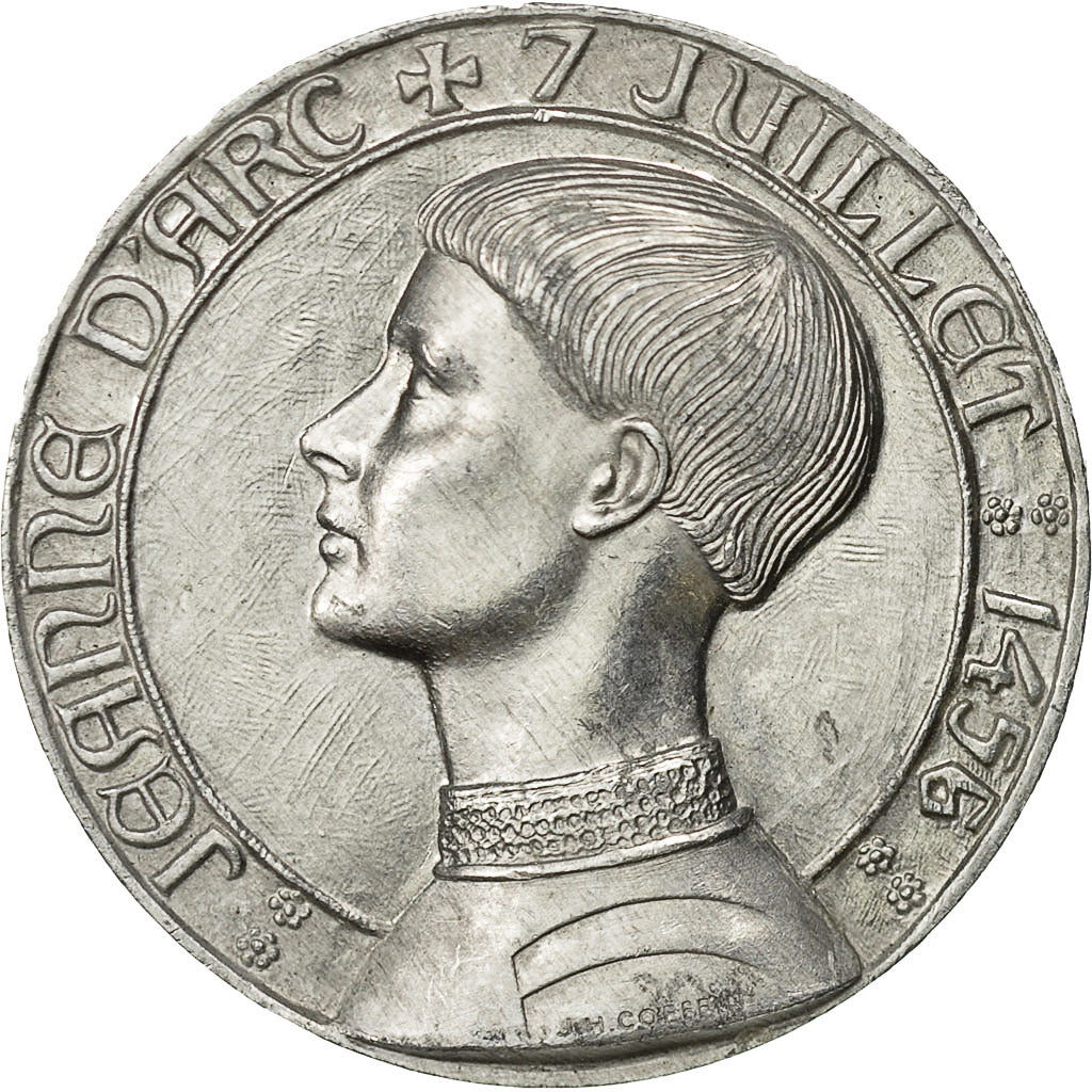 France, Medal, Jeanne d'Arc, 7 Juillet 1456, Coeffin, MS(60-62), Aluminium