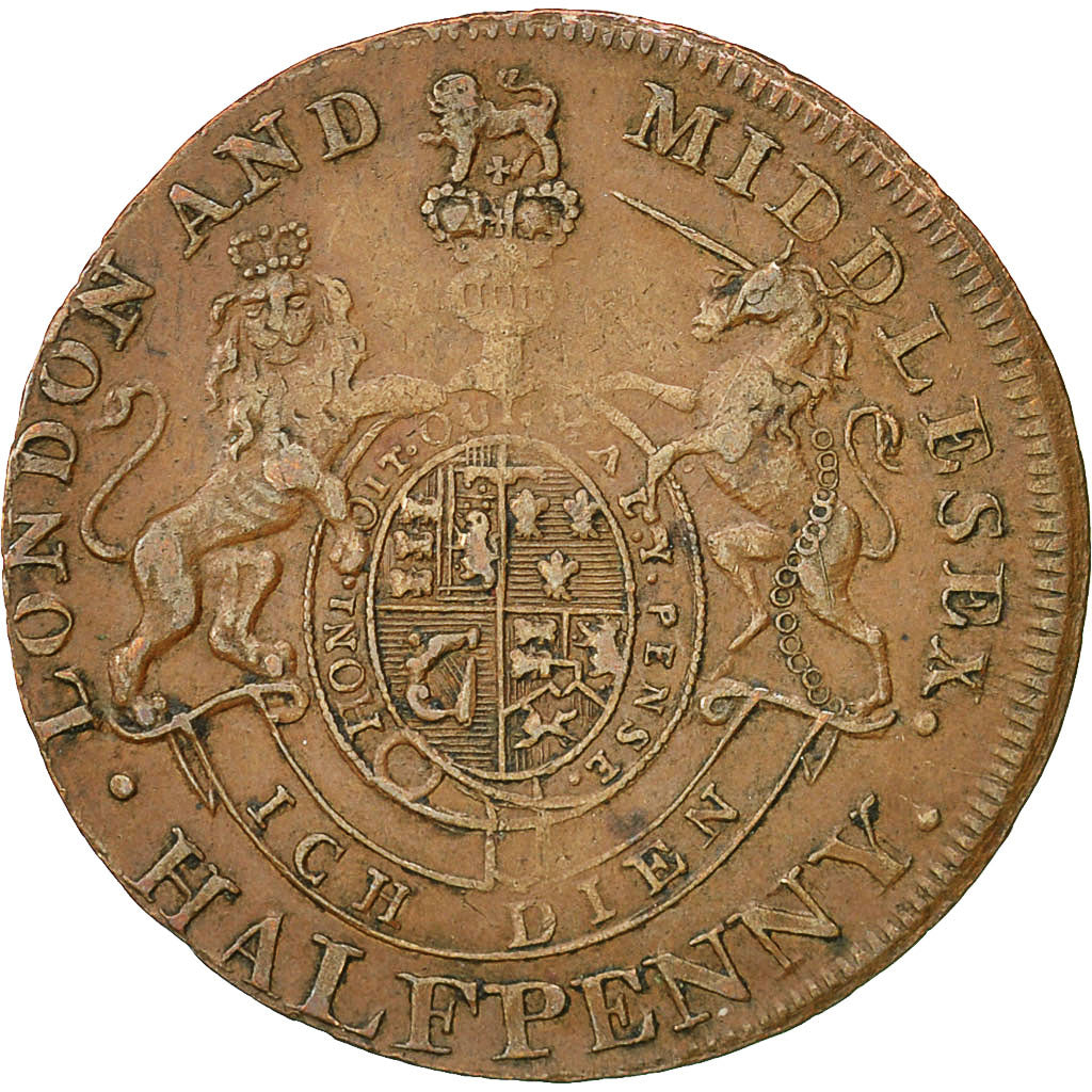 Reino Unido, Token, Geo. Prince of Wales, Half Penny, London, 1744, MBC, Cobre