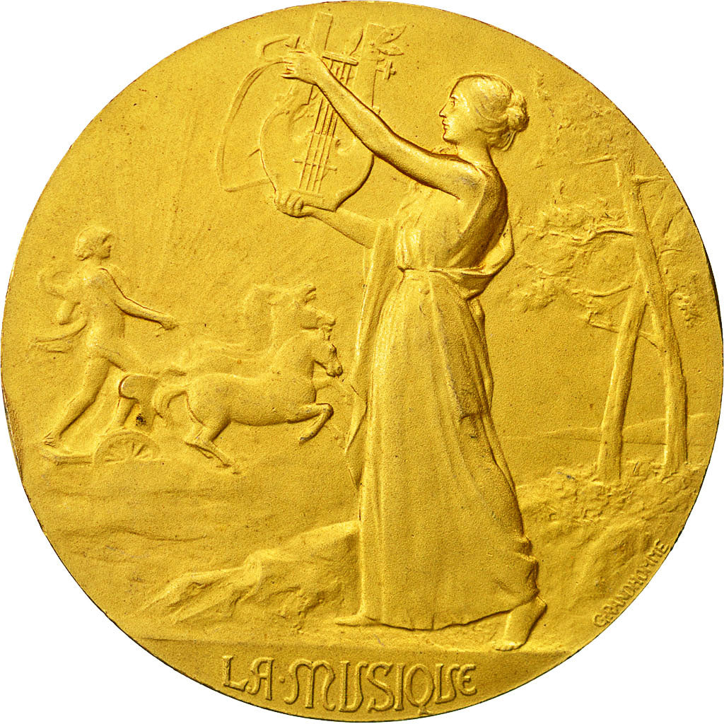Francia, Medal, Art Nouveau, la Musique, Grandhomme, SPL, Bronzo dorato