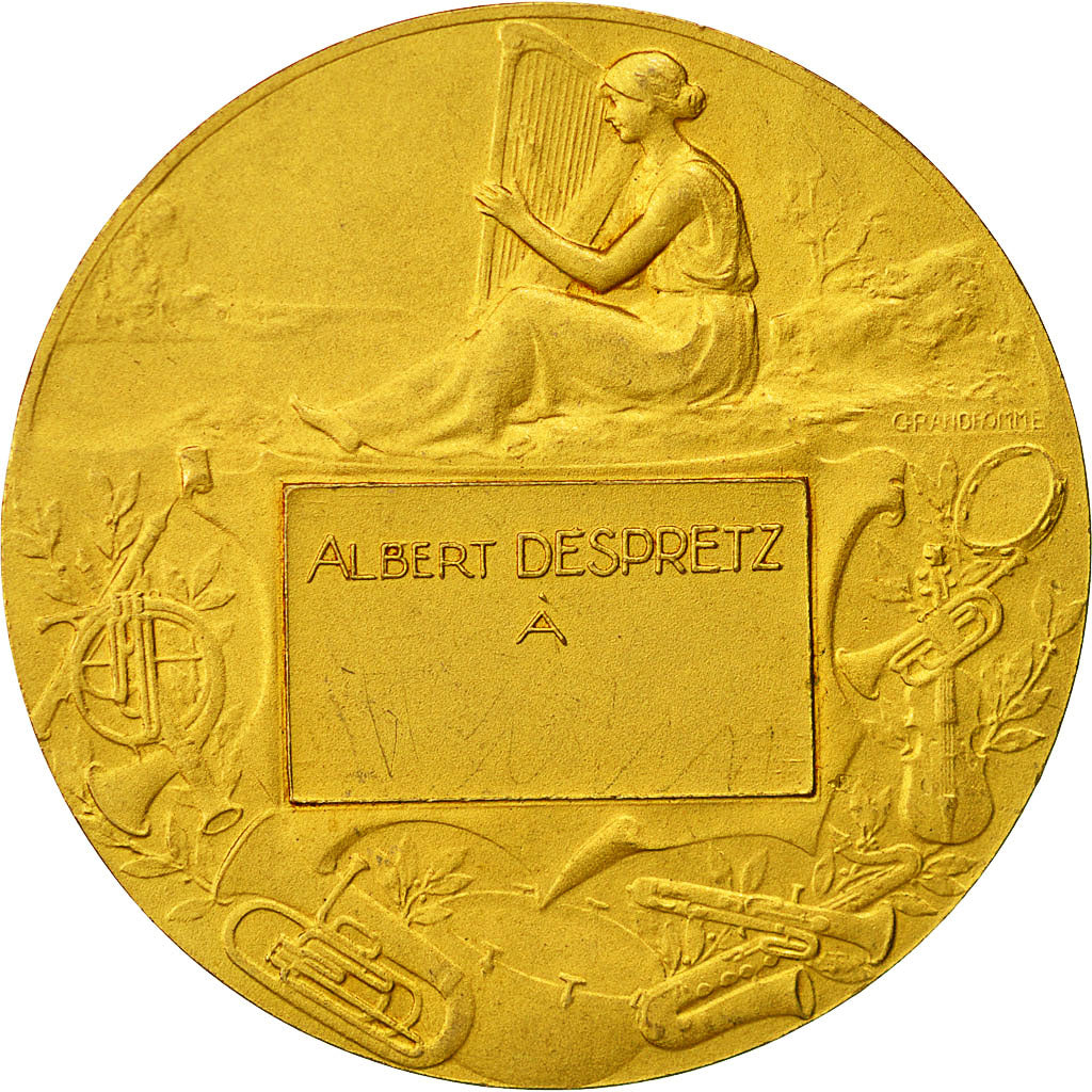 Francia, Medal, Art Nouveau, la Musique, Grandhomme, SPL, Bronzo dorato