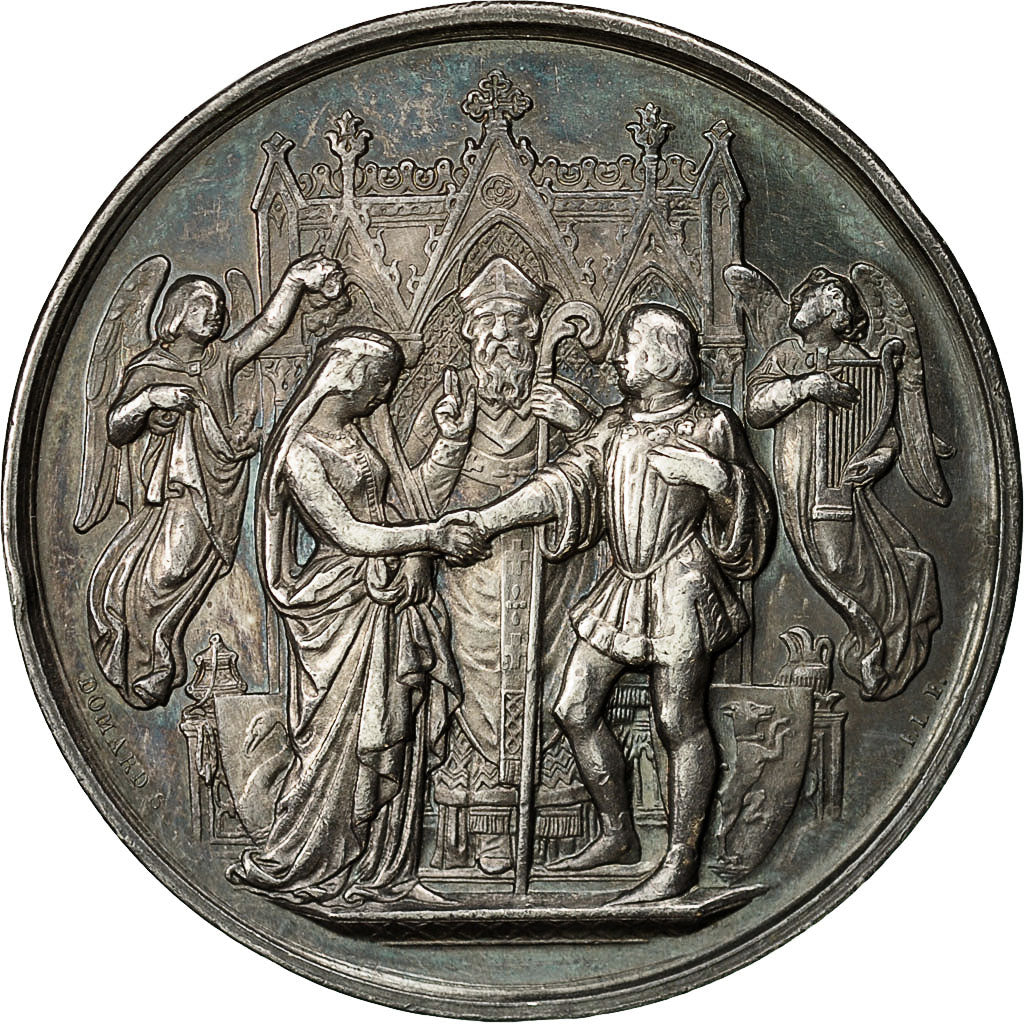France, Medal, Mariage, Religion, Anges, 1872, Domard, MS(60-62), Silver