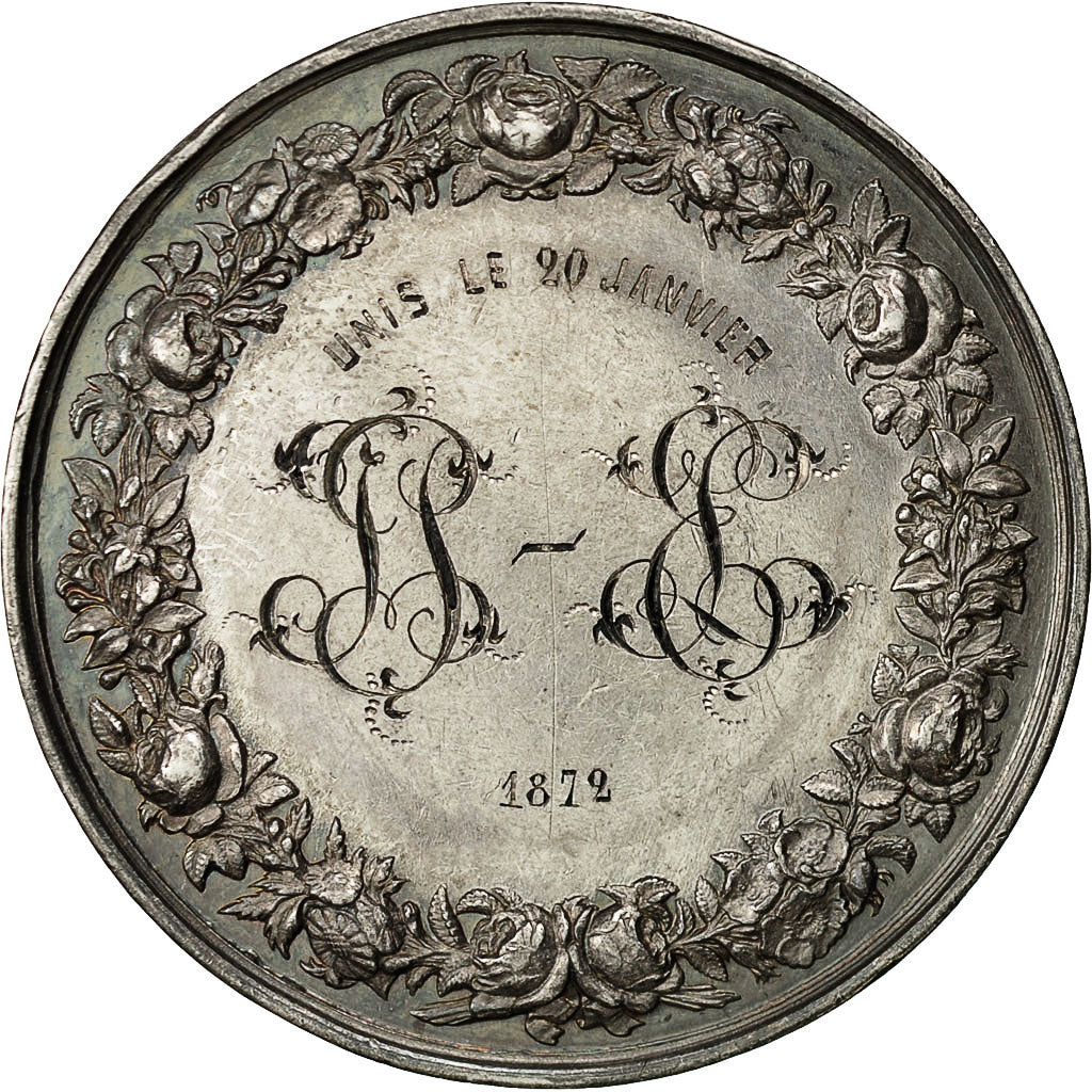 France, Medal, Mariage, Religion, Anges, 1872, Domard, MS(60-62), Silver