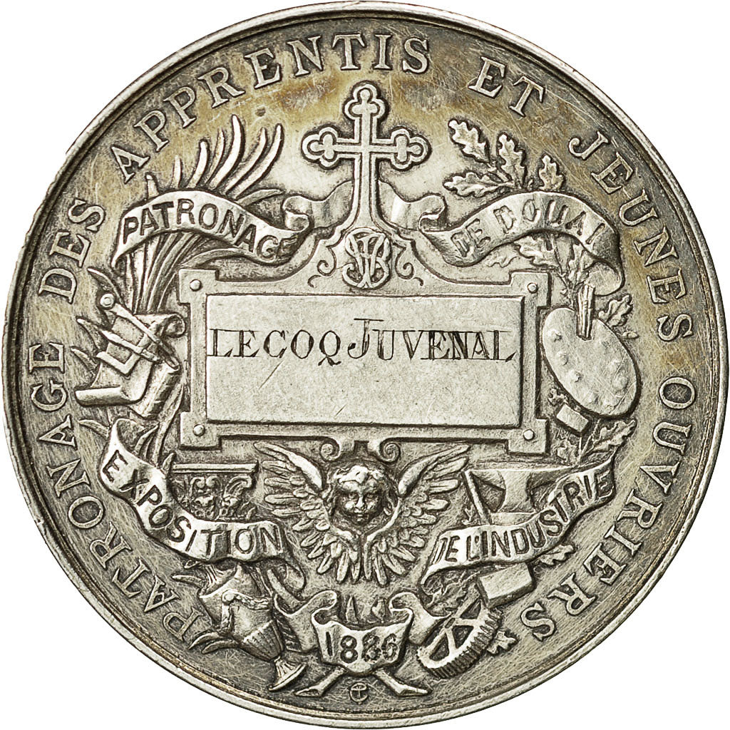 France, Medal, St. Vincent de Paul, Patronage des Apprentis, 1886, Trotin, SUP+