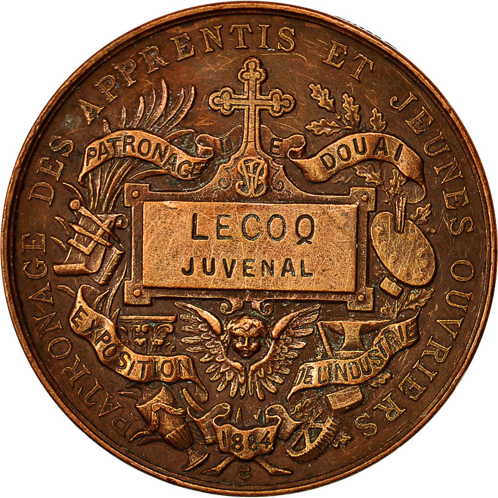 France, Medal, St. Vincent de Paul, Patronage des Apprentis, 1884, Trotin, SUP+