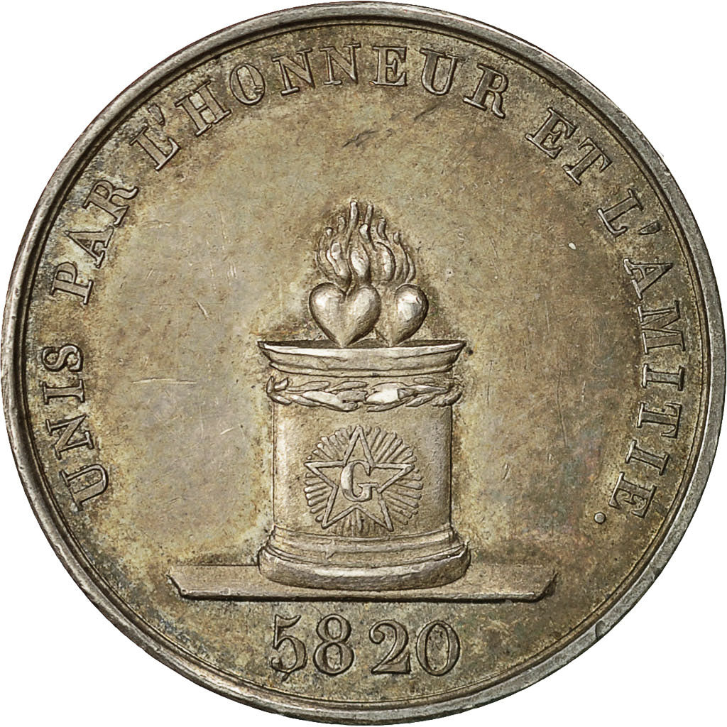 France, Token, Franc-Maçonnerie, Orient de Paris, Les Coeurs Unis, 1820