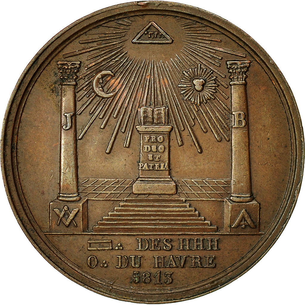 France, Token, Franc-Maçonnerie, Orient du Havre, HHH du Havre, 1813, MS(63)