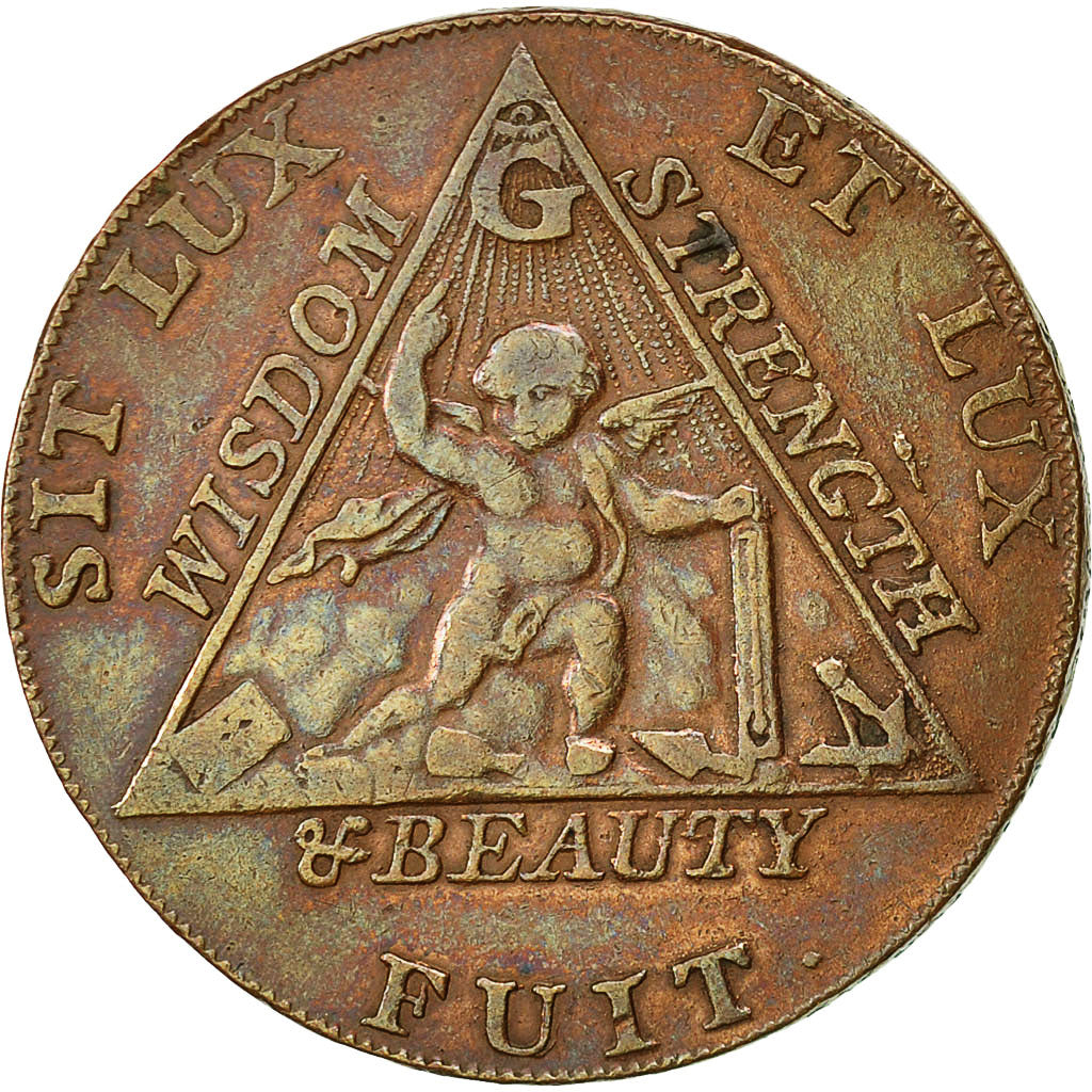 United Kingdom , Token, Masonic, Halfpenny, Birmingham, J.Sketchley, 1790, VZ+