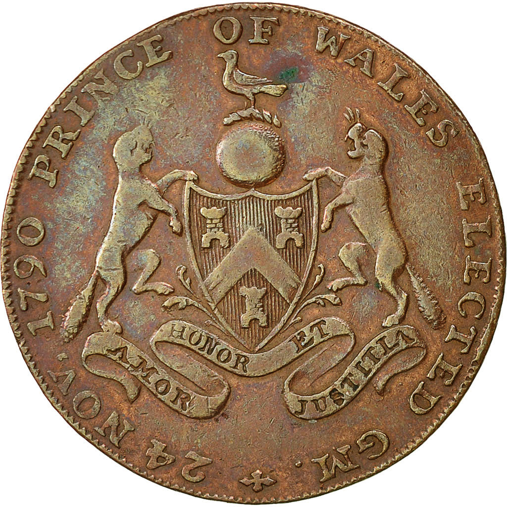 United Kingdom , Token, Masonic, Halfpenny, Birmingham, J.Sketchley, 1790, VZ+