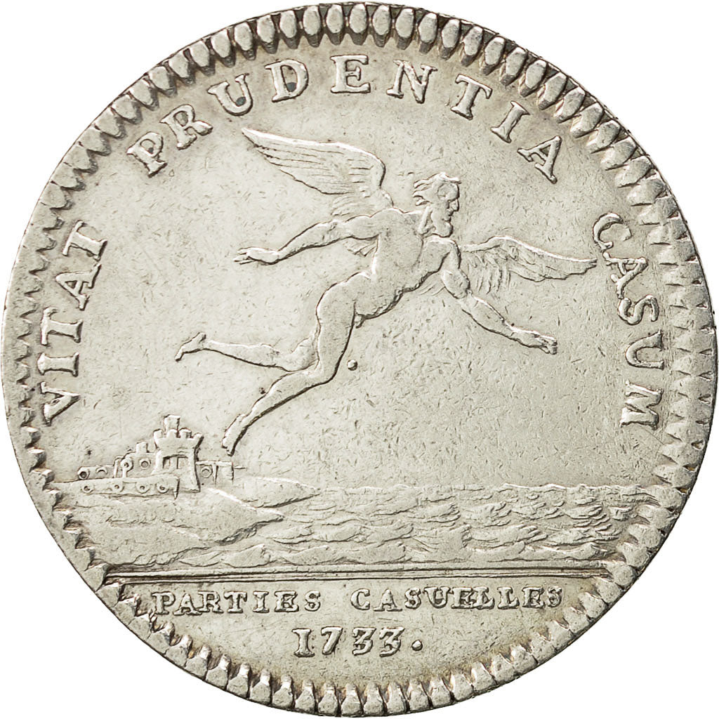 Francia, Token, Louis XV, Parties et Revenus Casuels, 1733, BB+, Argento