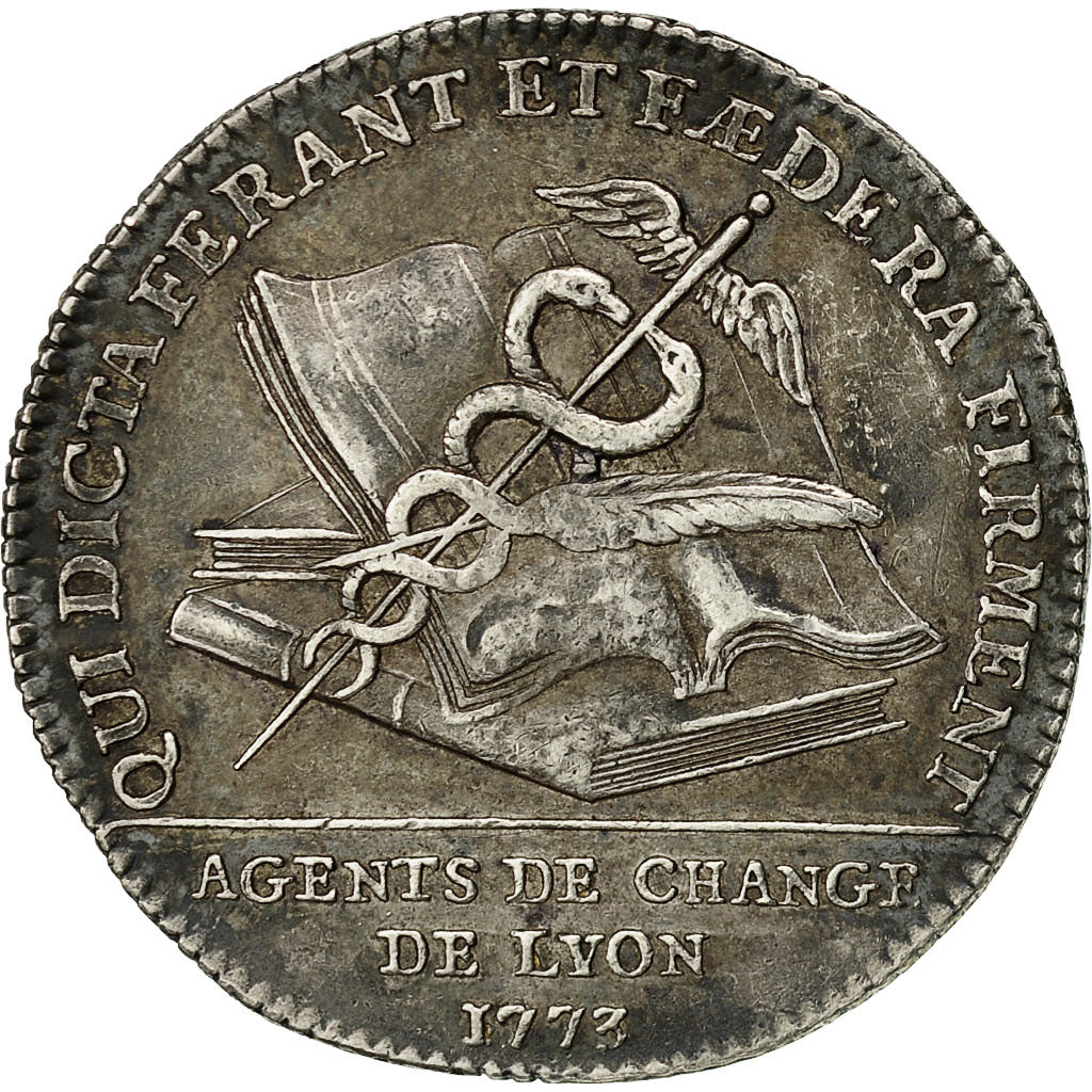 France, Token, Louis XV, Agents de Change de Lyon, 1773, AU(55-58), Silver