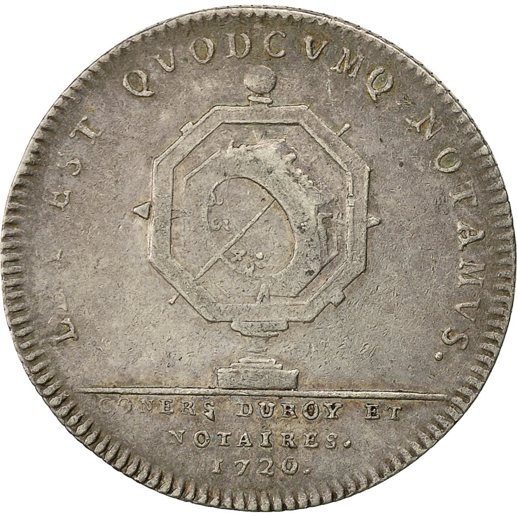 Francia, Token, Louis XV, Notaires Royaux de Paris, 1720, BB+, Argento