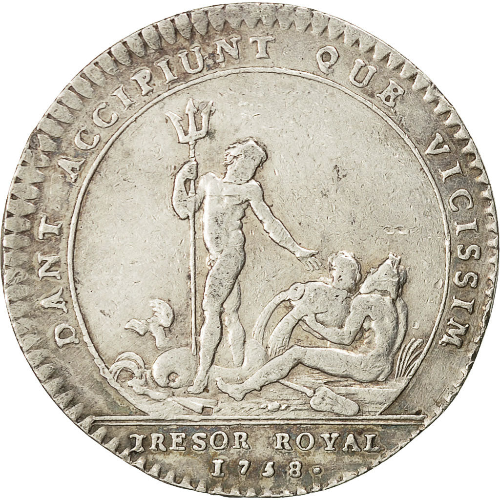 France, Token, Louis XV, Trésor Royal, Chambre du Trésor, 1758, AU(55-58)