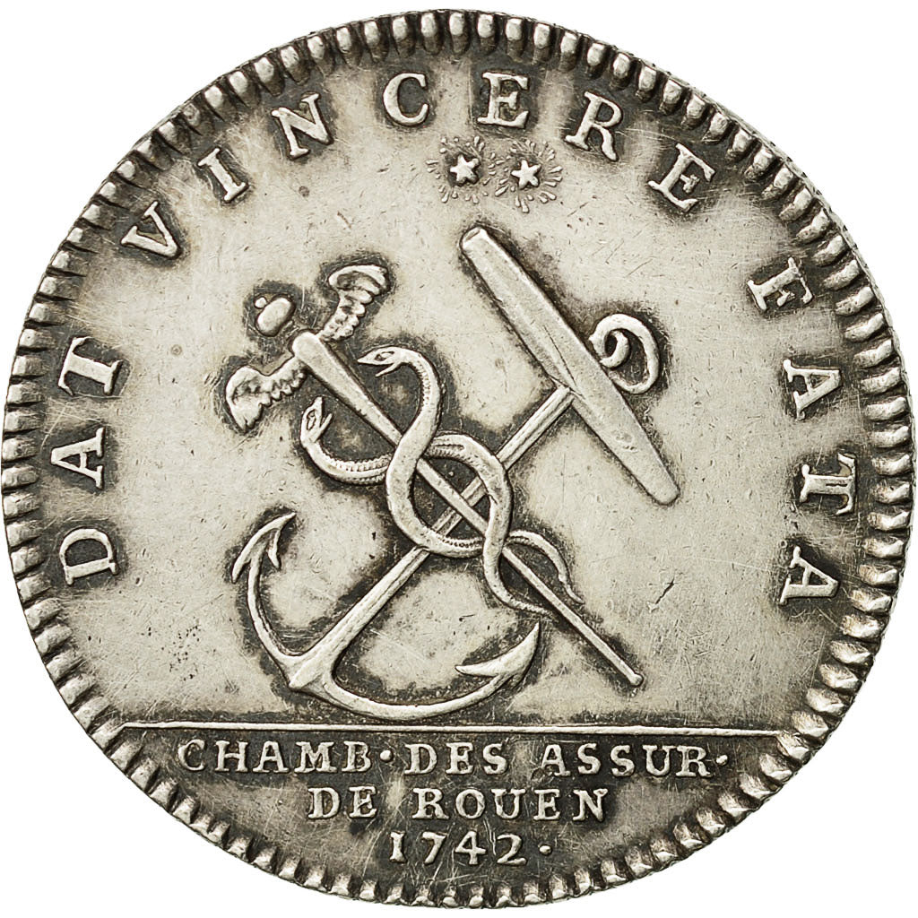 France, Token, Louis XV, La Chambre d'Assurance de Rouen, 1742, MS(60-62)