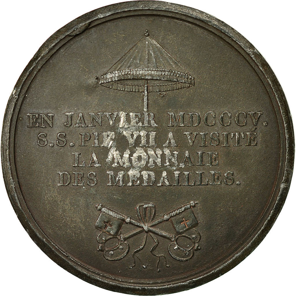 Francia, Medal, Visite du pape Pie VII à la Monnaie des Médailles, 1805, Droz