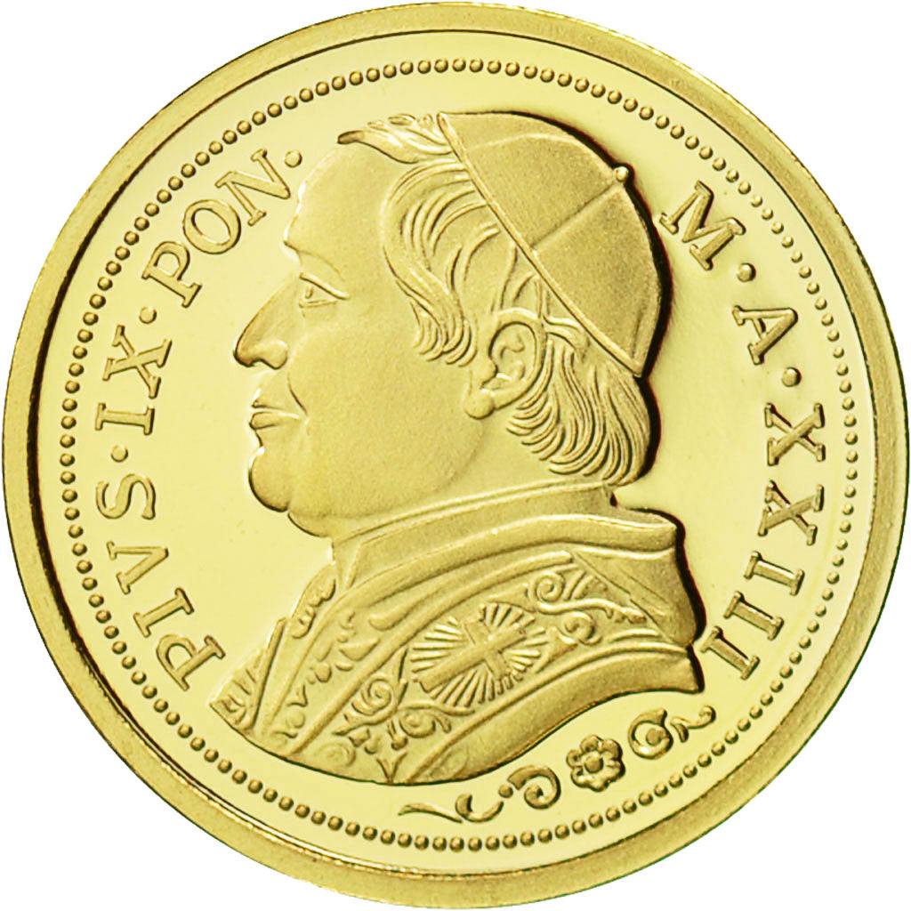 France, Medal, Pie IX, Reproduction 20 Lire 1869, FDC, Or