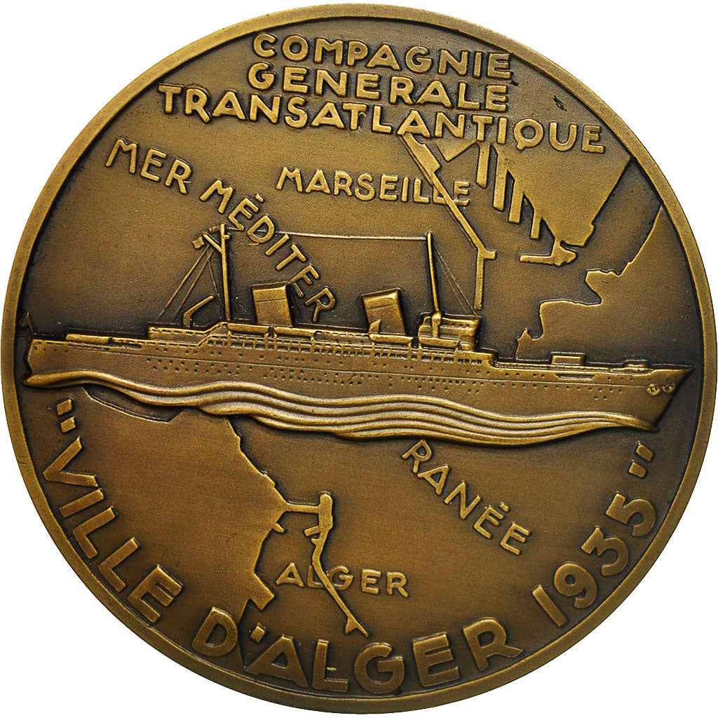 France, Medal, Compagnie Générale Transatlantique, Ville d'Alger, 1935