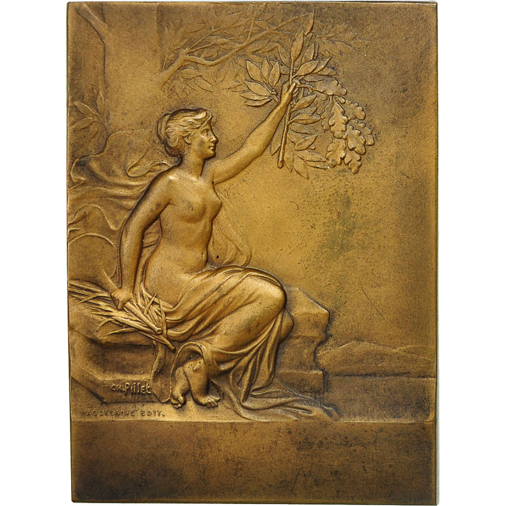 France, Medal, Art Nouveau, Femme Assise, Pillet, TTB+, Bronze