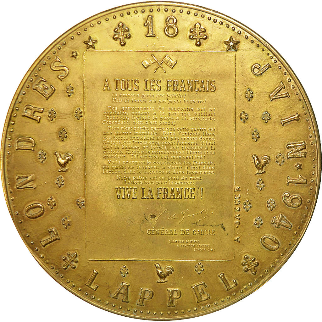 Francja, Medal, De Gaulle, L'Appel du 18 Juin, Londres, Jaeger, AU(50-53)