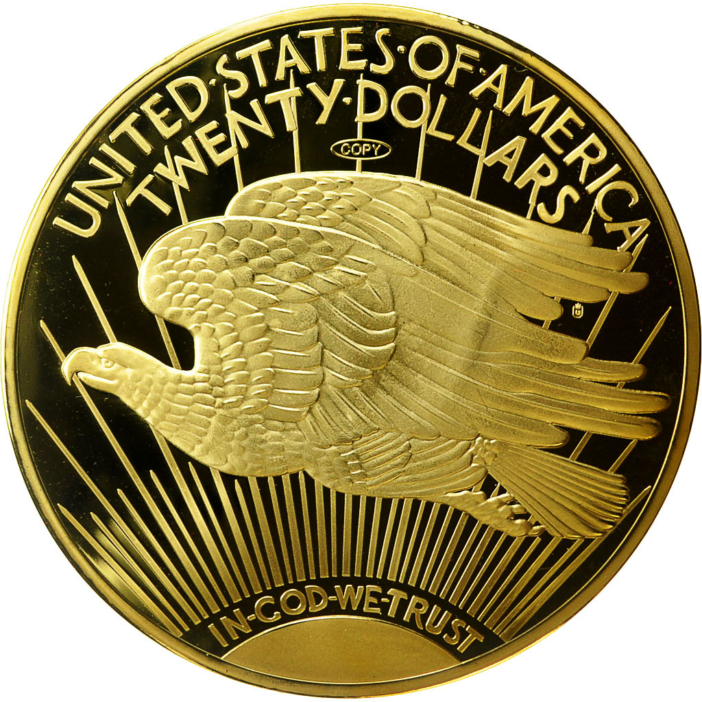 United States, Medal, Copy Twenty Dollars, Liberty, MS(63), Copper Gilt