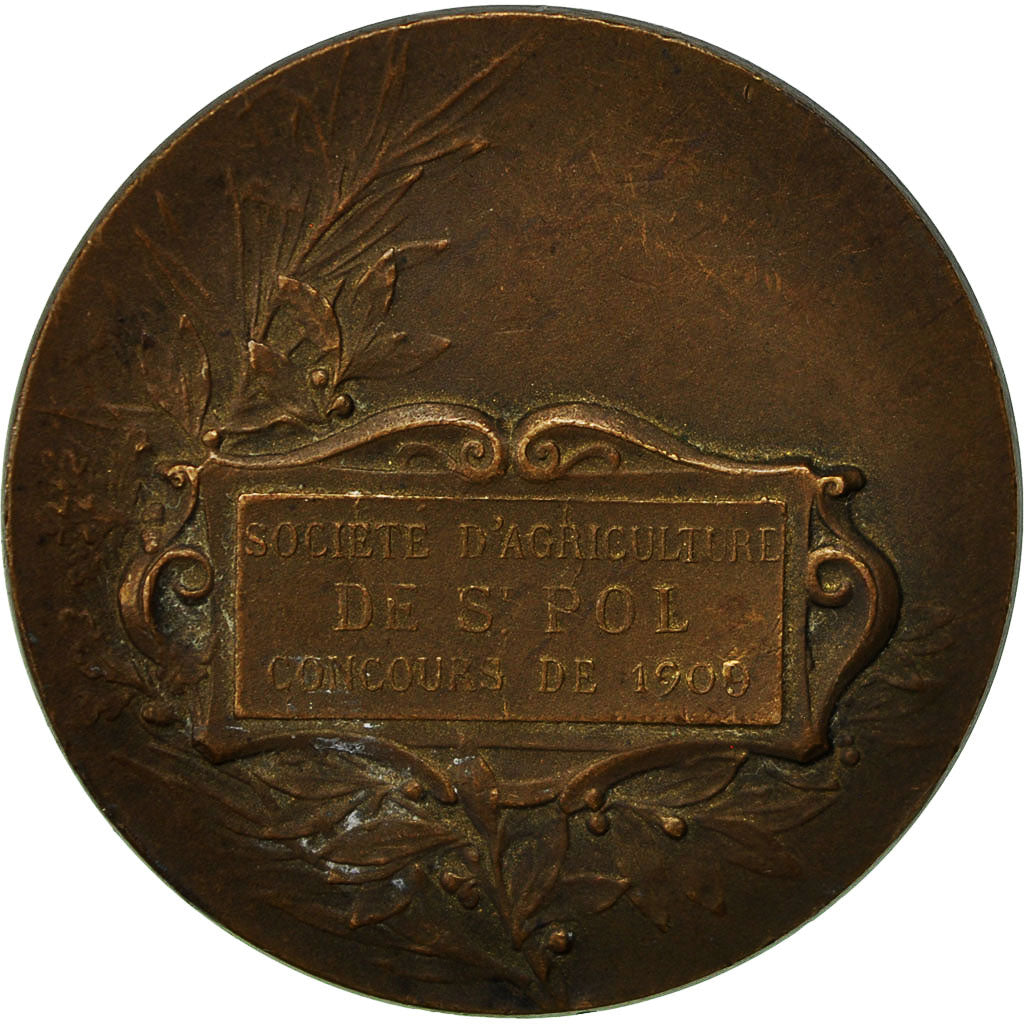 Francia, medalla, Marianne, Société d'Agriculture de Saint pol, 1909, Rasumny