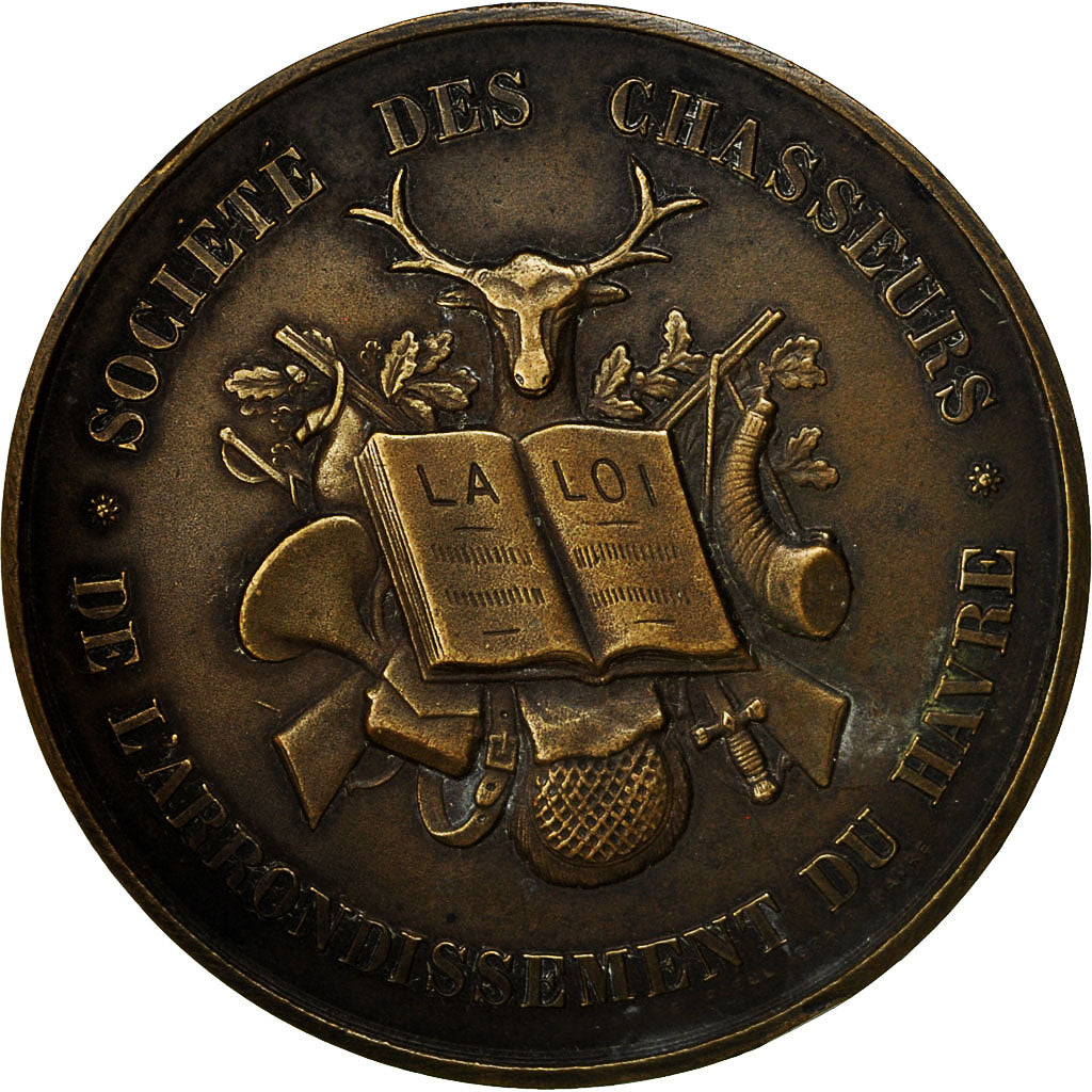 Francia, medaglia, Répression du Braconnage, Chasseurs du Havre, 1873, Rieul