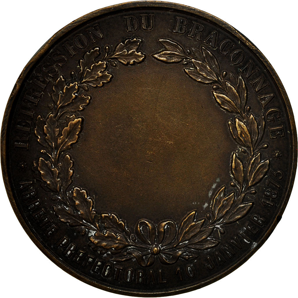 Francia, medaglia, Répression du Braconnage, Chasseurs du Havre, 1873, Rieul