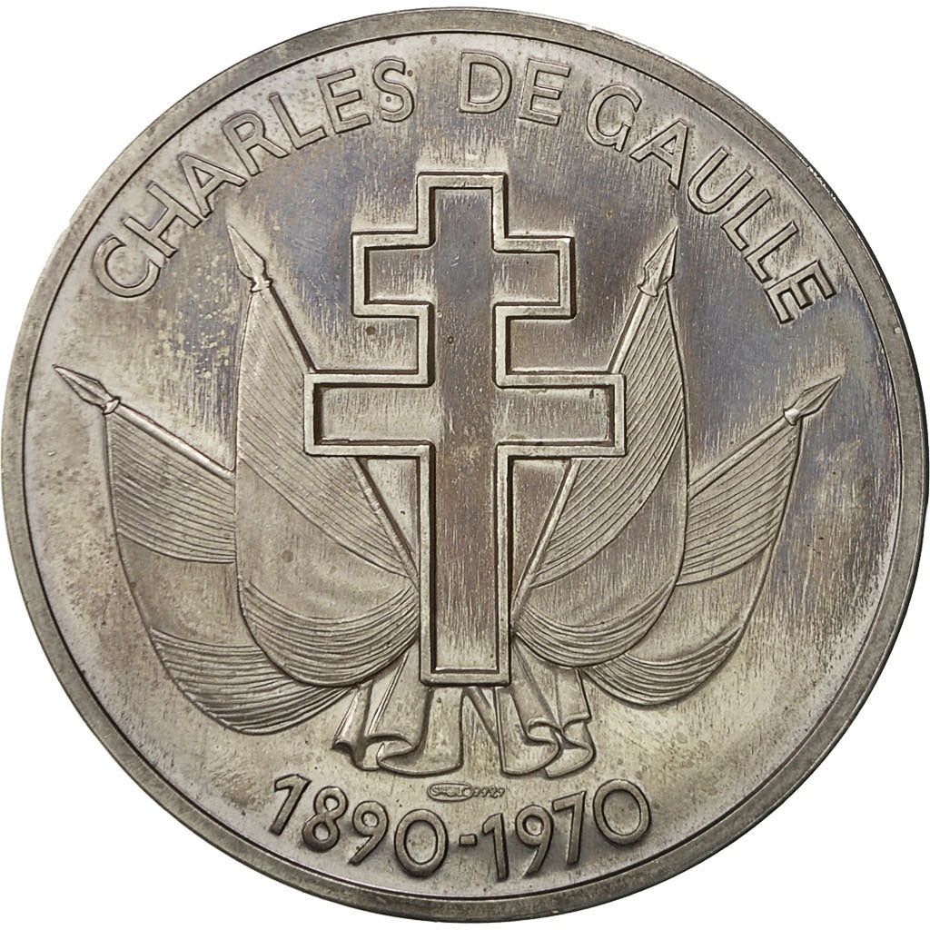 France, Medal, De Gaulle, Le Discours de Brazaville, 1970, MS(63), Silver