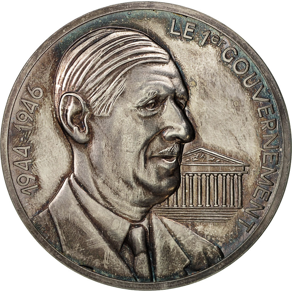 France, Medal, De Gaulle, Le 1er Gouvernement, 1970, MS(63), Silver