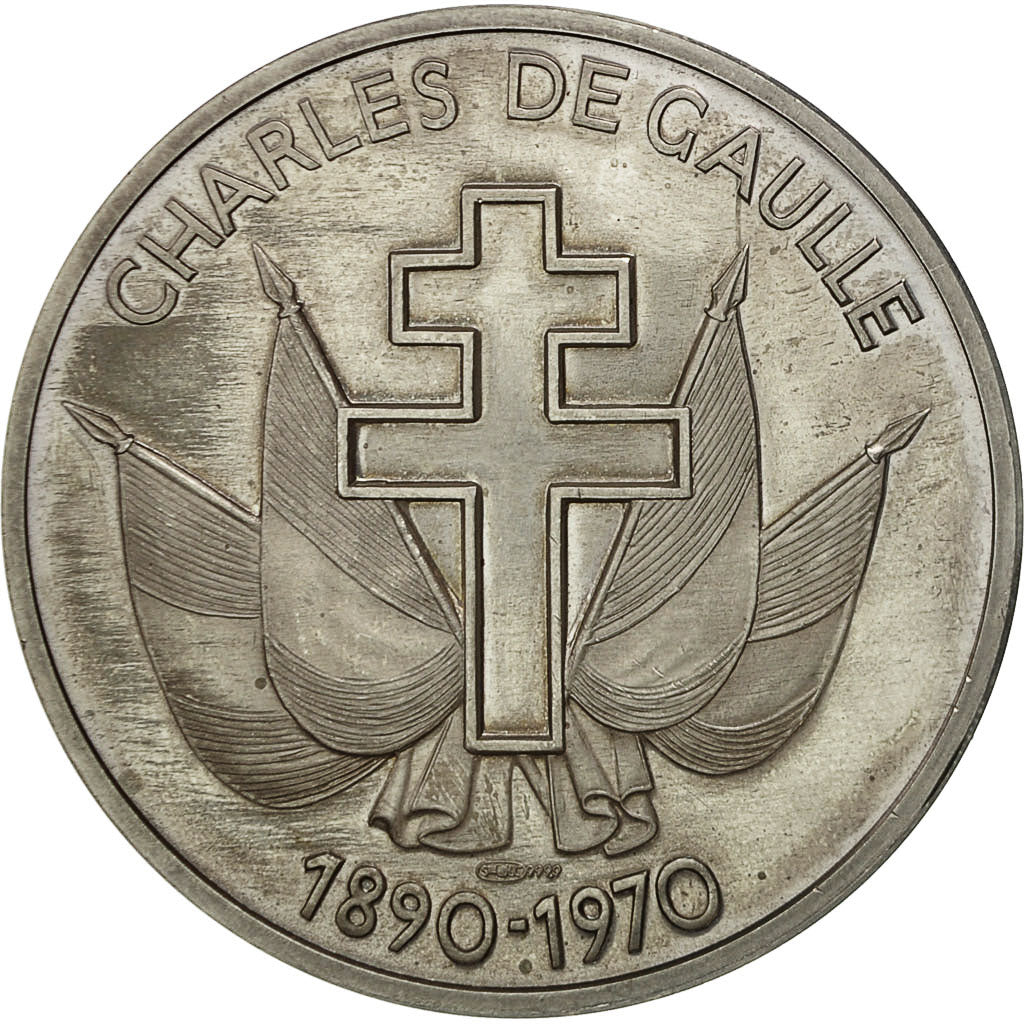 France, Medal, De Gaulle, La Descente des Champs Elysées, 1970, MS(63), Silver