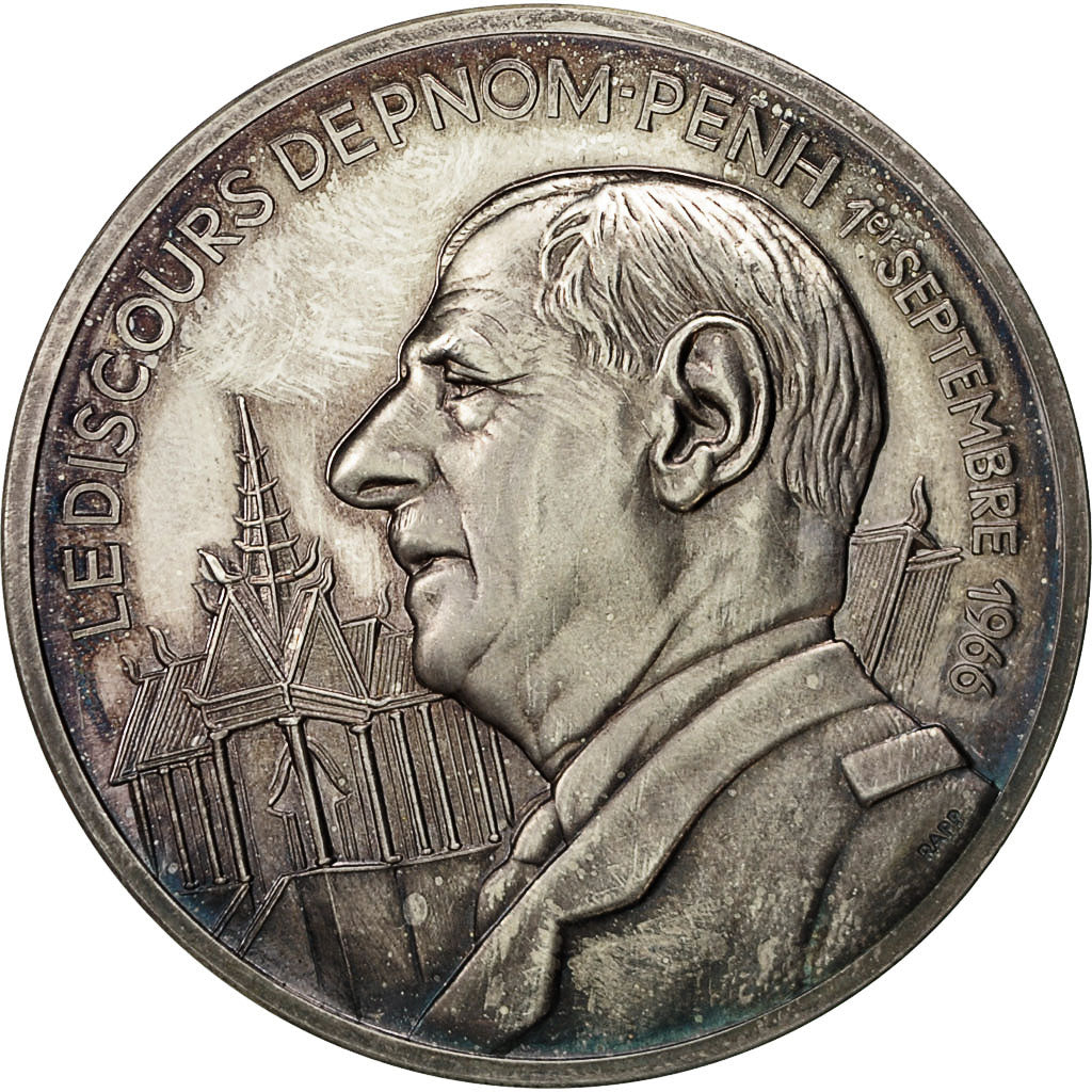 France, Medal, De Gaulle, Le Discours de Pnom-Penh, 1970, MS(63), Silver