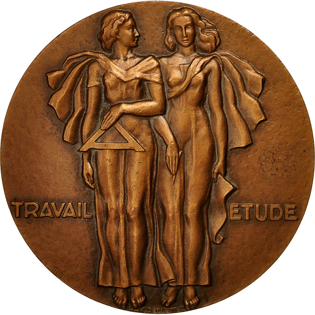 France, Médaille, Art Déco, Apprentissage du Bâtiment, 1966, Pelletier, SUP+