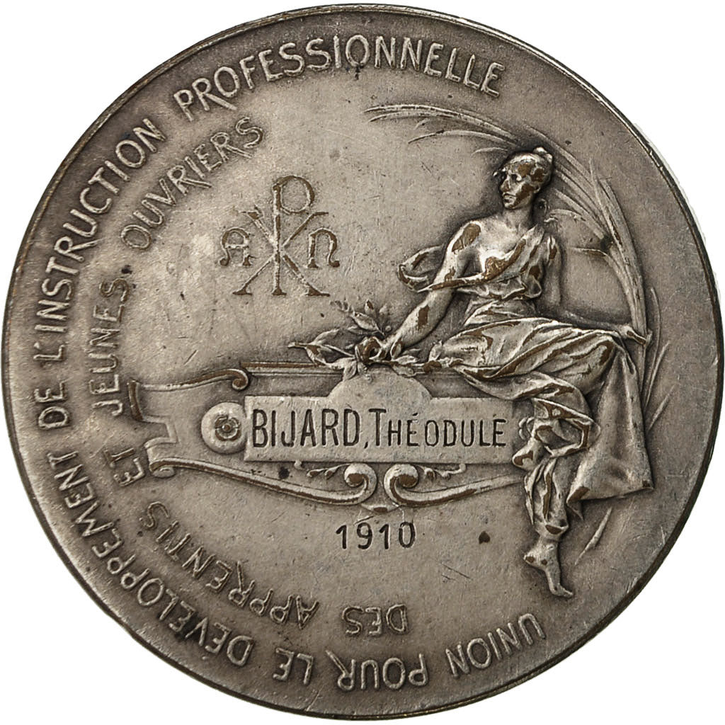 Francia, medalla, Apprentis et Jeunes Ouvriers, 1910, MBC, Bronce plateado