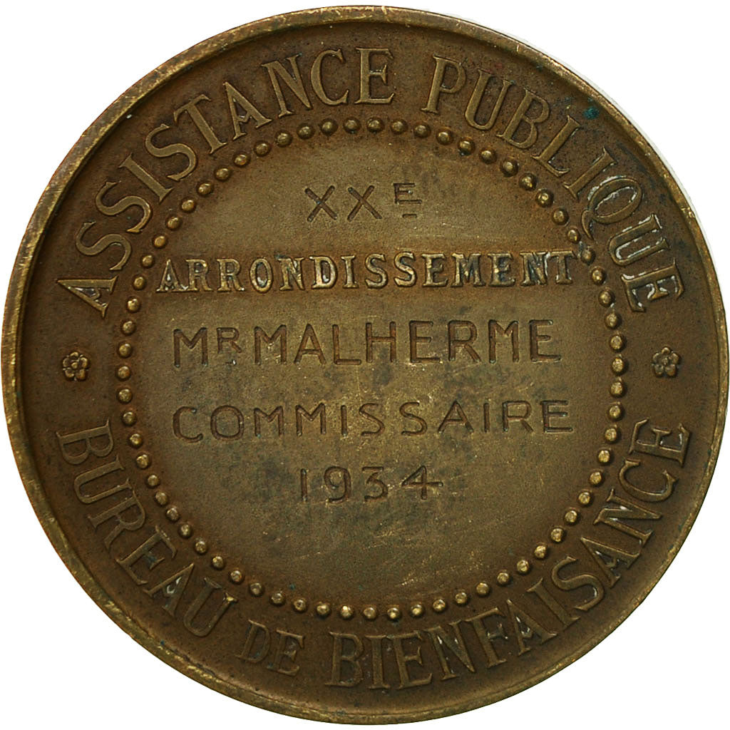 France, Médaille, Assistance Publique, Bureau de Bienfaisance, Paris, 1934