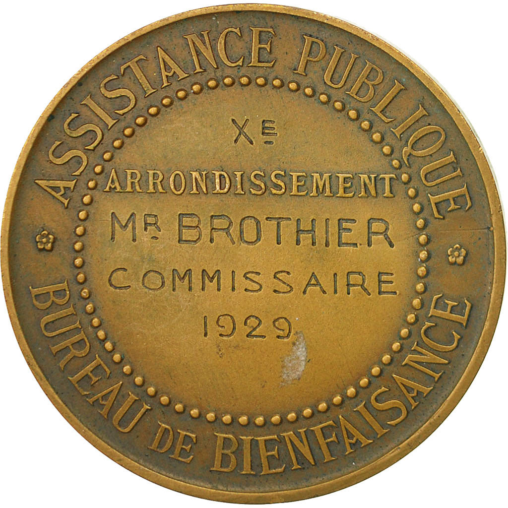 France, Medal, Assistance Publique, Bureau de Bienfaisance, Paris, 1929, Roty