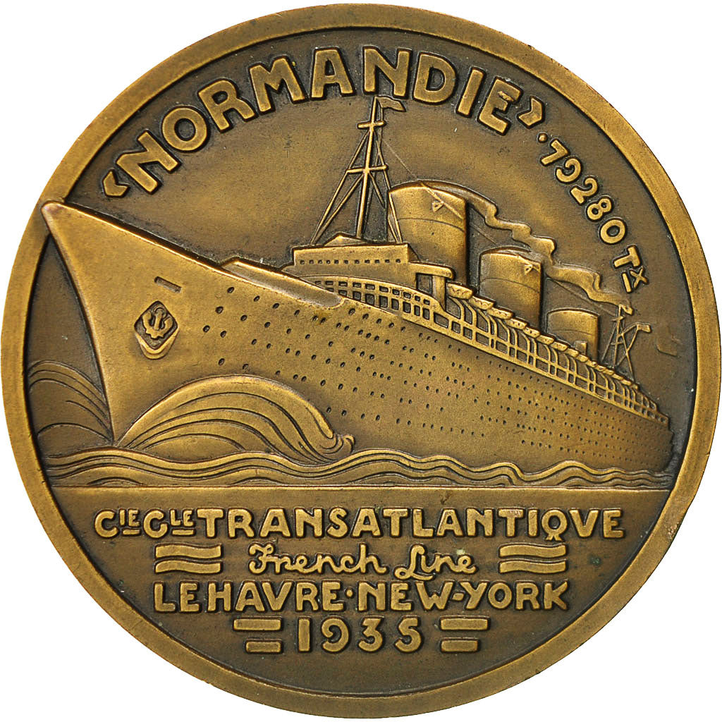 France, Medal, Compagnie Générale Transatlantique, Normandie, 1935, Vernon