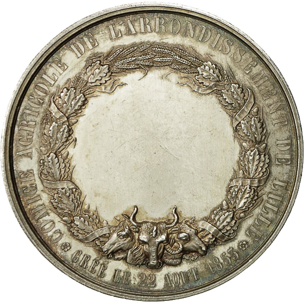 France, Médaille, Comice Agricole de l'Arrondissement de Lille, 1853, Lecomte