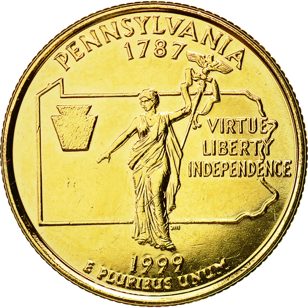 France, Medal, Reproduction du Quarter Dollar, Pennsylvania, 1999, MS(63)