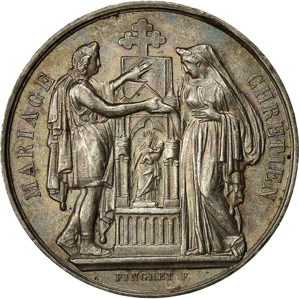 France, Médaille, Religion, Mariage Chrétien, Pingret, SUP+, Argent