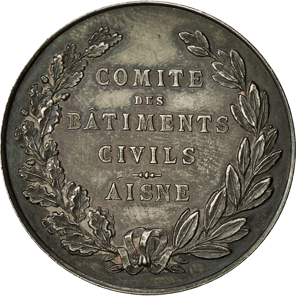 France, Medal, Comité des Bâtiments Civils, Aisne, Roty, AU(55-58), Silver