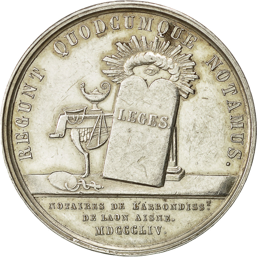 France, Token, Napoléon III, Notaires de Laon, 1854, Caqué, MS(60-62), Silver